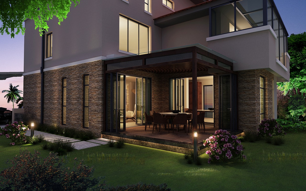 Grand luxury home with landscaped entry